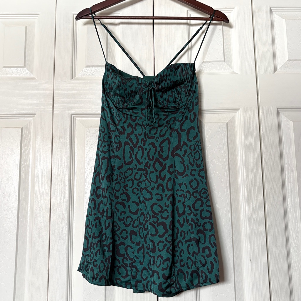 Nwt For Love & Lemons Green Cheetah Print Wendy Mini Dress Size Medium Y2k Vibes